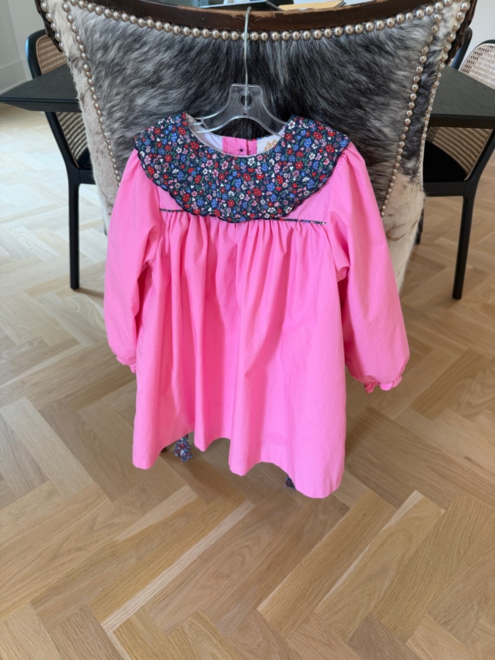 The Beaufort Bonnet Company Girls 6 Pink Long-Sleeve Dress Top with Navy Floral